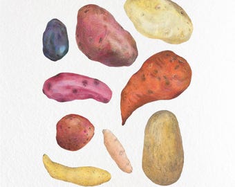 Impressão artística de batata tradicional | Arte de parede para cozinha desenhada à mão em giclée (papel de arquivo)
