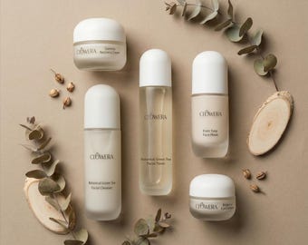 Set completo per la cura della pelle: Routine completa, detergente, tonico, crema, maschera, crema contorno occhi, sistema botanico CLOWERA