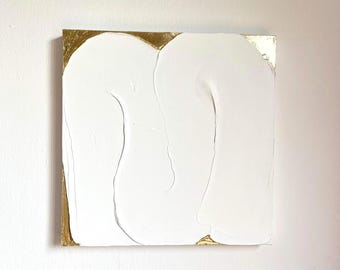 Original abstract painting on canvas in white and gold #G23 | Modern minimalist wall art | Textured acrylic painting | 40x40 cm