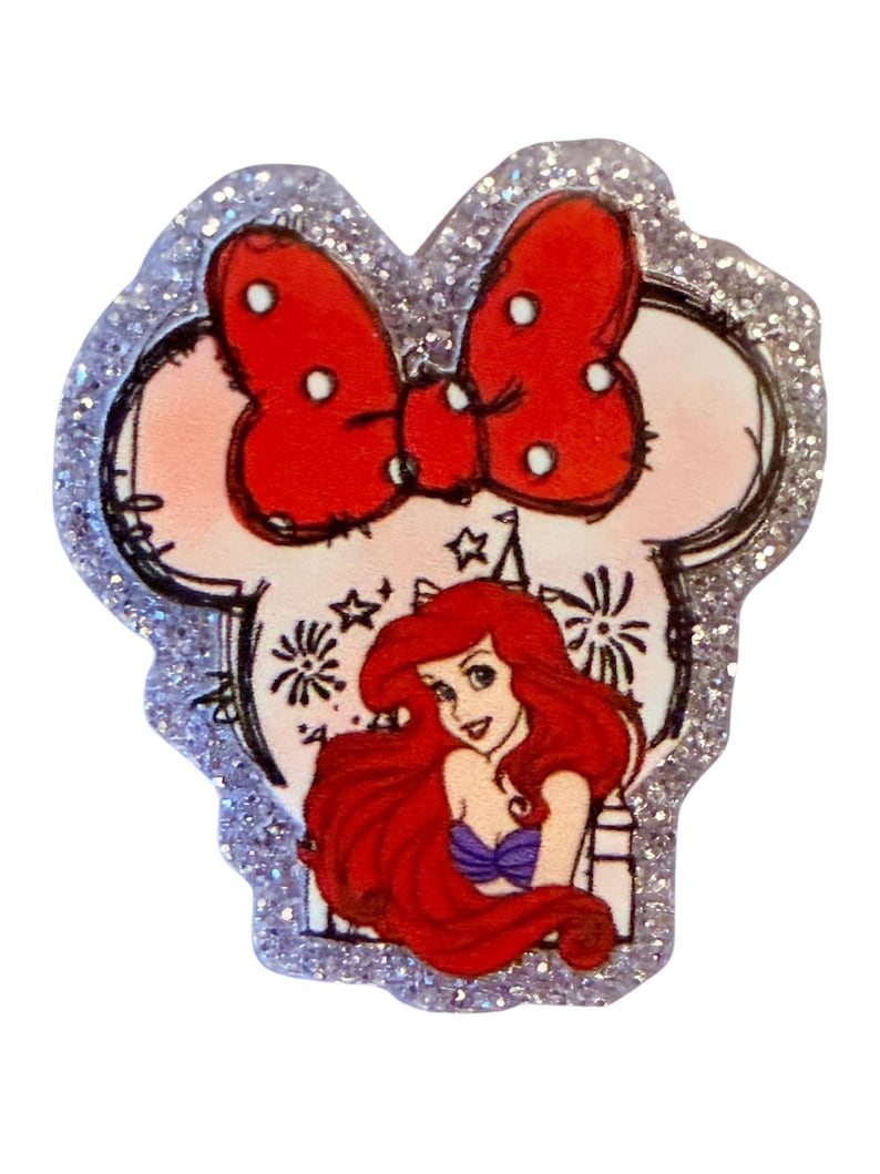 Princess flatback, princess, princess charm, princess glitter acrylic flatback, mermaid princess, princess Ariel, Ariel flatback, Ariel, image 1