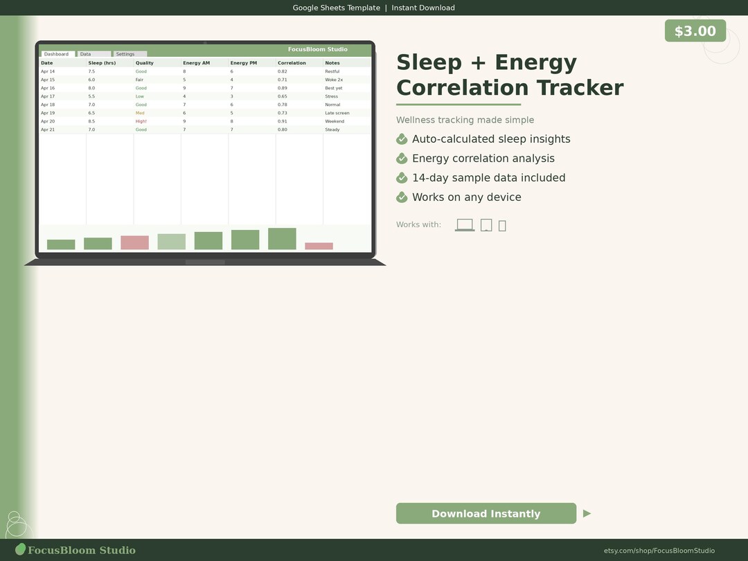 Sleep Tracker Google Sheets Template | Energy Correlation Dashboard ...