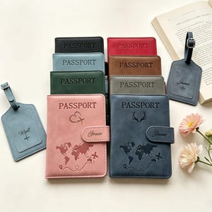 Personalized Passport Holder Luggage Tag Set, RFID Blocking Travel Wallet,  GroupTravel Gifts with Logo