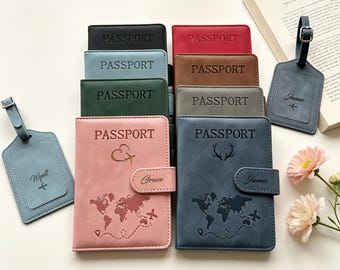 Personalized Passport Holder Luggage Tag Set, RFID Blocking Travel Wallet,  GroupTravel Gifts with Logo