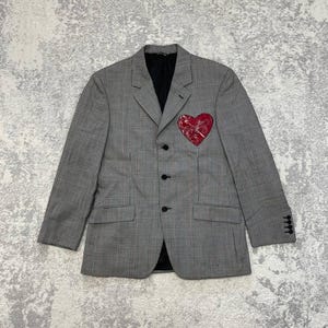 Rare Archival 1993 Moschino Cheap & Chic Heart Patch Wool Blazer Jacket Uomo