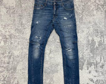 DSQUARED2 Tidy Biker Jean Jeans da uomo, blu, effetto consumato, vestibilità slim affusolata.