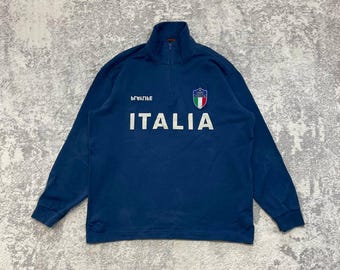 Vintage Playlife Italia Olympics 1/4 Zip Sweatshirt Made In Italy Blue