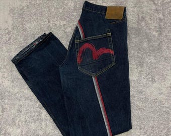 Evisu Genes Denim Jeans Size 34 Multi-Color Seagull Side Selvedge Detail Y2K