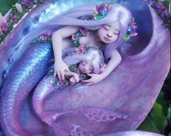 Mother & Baby Child Abalone Mermaid Fairy by Celia Anne Harris || Made to OrderOOAK