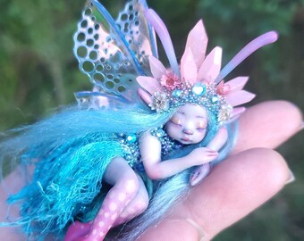 Miniature Blue Crystal Woodland Fairy by Celia Anne Harris || Made to Order OOAK