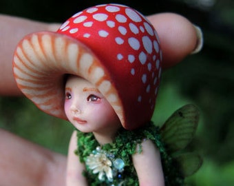Tiny Woodland Mushroom Fairy by Celia Anne Harris OOAK - Made to Order