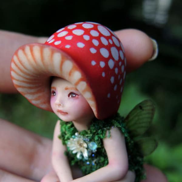 Tiny Woodland Mushroom Fairy by Celia Anne Harris OOAK - Made to Order