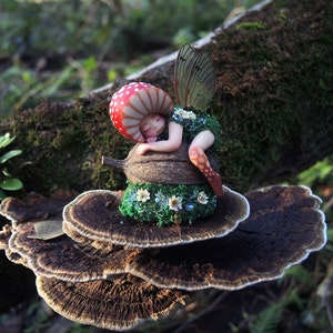 Tiny Sleeping Gumnut Woodland Mushroom Fairy by Celia Anne Harris OOAK - Made to Order