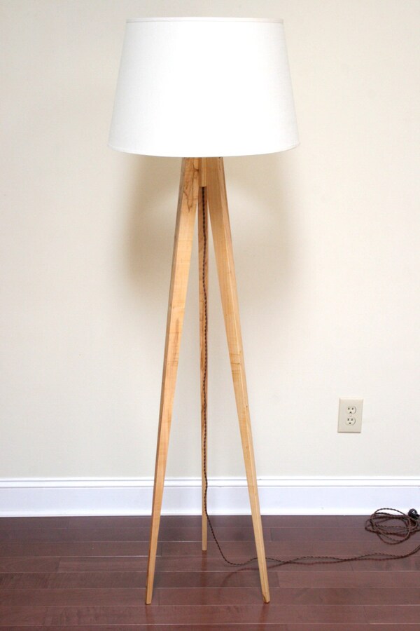 Floor Lamp Tall 140 Cm Wood Floor Corner Lamp Linear Standing Pale Ash
