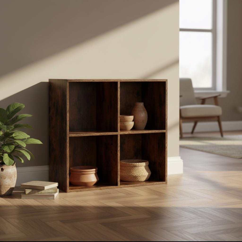 Rustic Wood Cube Storage Shelf: Modern Farmhouse Organizer Cabinet 4 ...