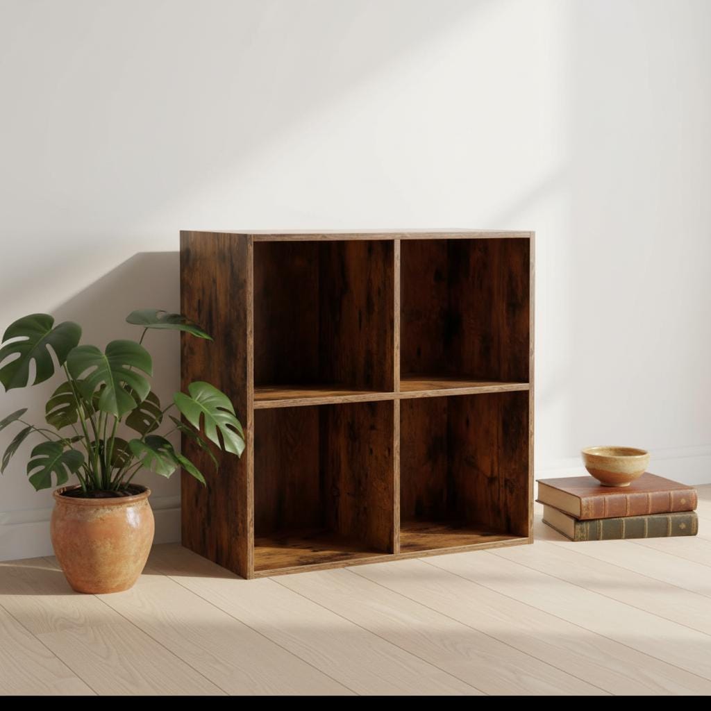 Rustic Wood Cube Storage Shelf: Modern Farmhouse Organizer Cabinet 4 ...