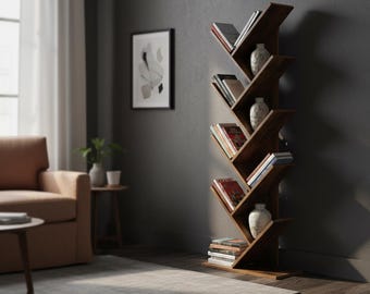 Estantería de madera con forma de árbol: Estantería vertical rústica, decoración moderna para el hogar.