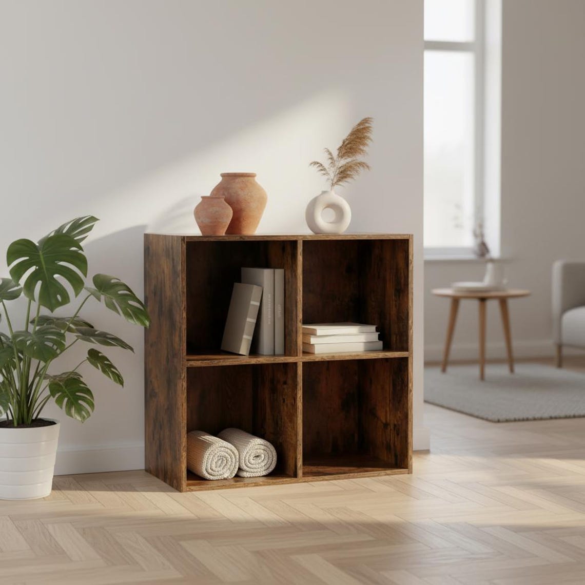 Rustic Wood Cube Storage Shelf: Modern Farmhouse Organizer Cabinet 4 ...
