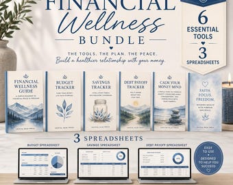 Financial Wellness Bundle | Budget, Debt Payoff, Savings Trackers (Printable PDF)