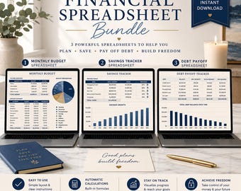 Google Sheets Budget Bundle | Monthly Budget, Savings Tracker, Debt Payoff (Instant Download)