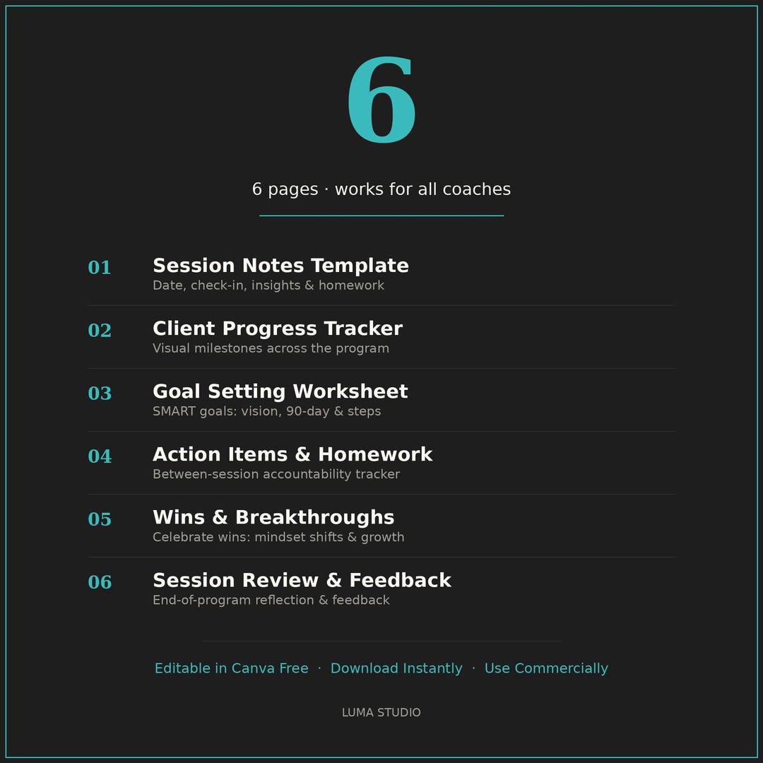Coaching Session Notes & Progress Tracker | Canva Template for Coaches ...