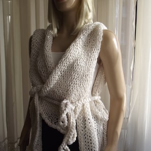 JUST TIE 4, Ultimately VERSATILE, Hand Knitted Vest,  Wrap with Cords, Crochet Shawl, Scarf, Stole, Vest, Sweater, Poncho, Gift for Her, Him
