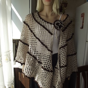 Dream Flower, Crochet Mesh Cape, Striped Shawl, WOOLY Soft Scarf, Knitted Flower, Two Color Cover Up, Bi-color Wrap, Gift for Her, Wedding