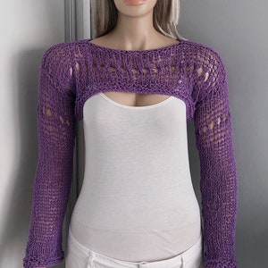 Lightweight Shrug, Lacy Knit Bolero, Hand Knitted Top, Wedding Bridal, Long Sleeved, Bridesmaids, Spring Summer, Beach Crop Top, Gift