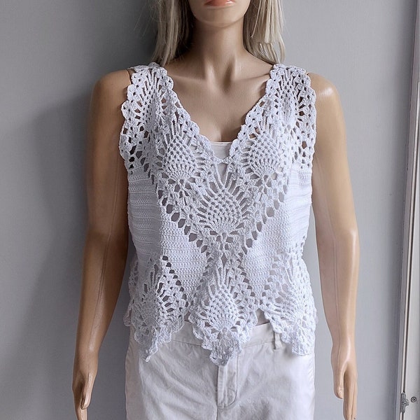 Summer Breeze, Crochet Top, Variegated or Solid, Wavy Hem, Lacy Blouse, Pineapple Top, Sleeveless Sweater, Spring Summer, Gift for Her