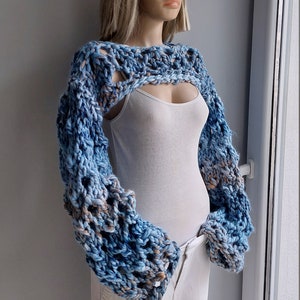 Lustig, DICKER Spitzen Shrug, Spitzen Strick Bolero, langärmliger Shrug, Handgestrickter Pullover, Langärmliger Bolero, Spitzenpullover, Handgestrickter Bolero