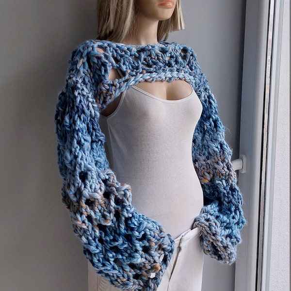 Lustig, DICKER Spitzen Shrug, Spitzen Strick Bolero, langärmliger Shrug, Handgestrickter Pullover, Langärmliger Bolero, Spitzenpullover, Handgestrickter Bolero