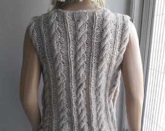 Dancing Twist - Cable Knit Vest / Hand Knit Vest / Lacy Vest / Sleeveless Vest / Round Neck Vest / Cable Knit Sweater / Hand Knit Sweater