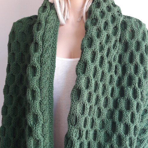 LA LUNA, Hand Knit Shawl, WOOLY Blanket Wrap, Cable Knit Scarf, shops Wedding Stole, Bridal Cover up, Rectangular, Puffy, Gift for Her, Bridesmaid