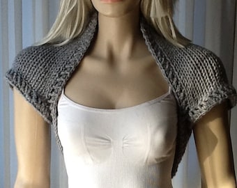 On the Lake Side, Hand Knit Shrug, Crochet Edges Bolero, Lower Back Vest, Beautiful Bordering, Short Sleeves, Open Front Cardi, Chunky Wooly