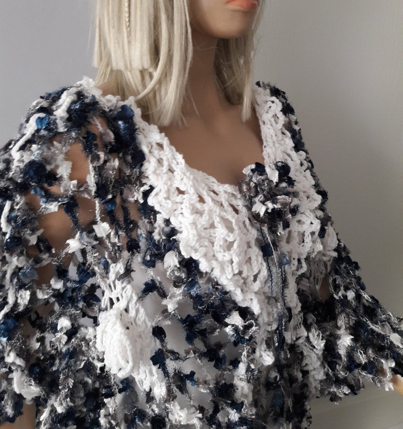 Frost Flowers Bloom Crochet Poncho Lacy Soft Wrap Flowy Etsy