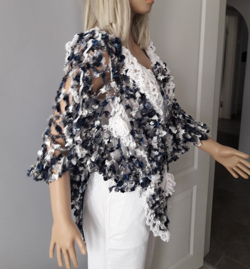 Frost Flowers Bloom Crochet Poncho Lacy Soft Wrap Flowy Etsy