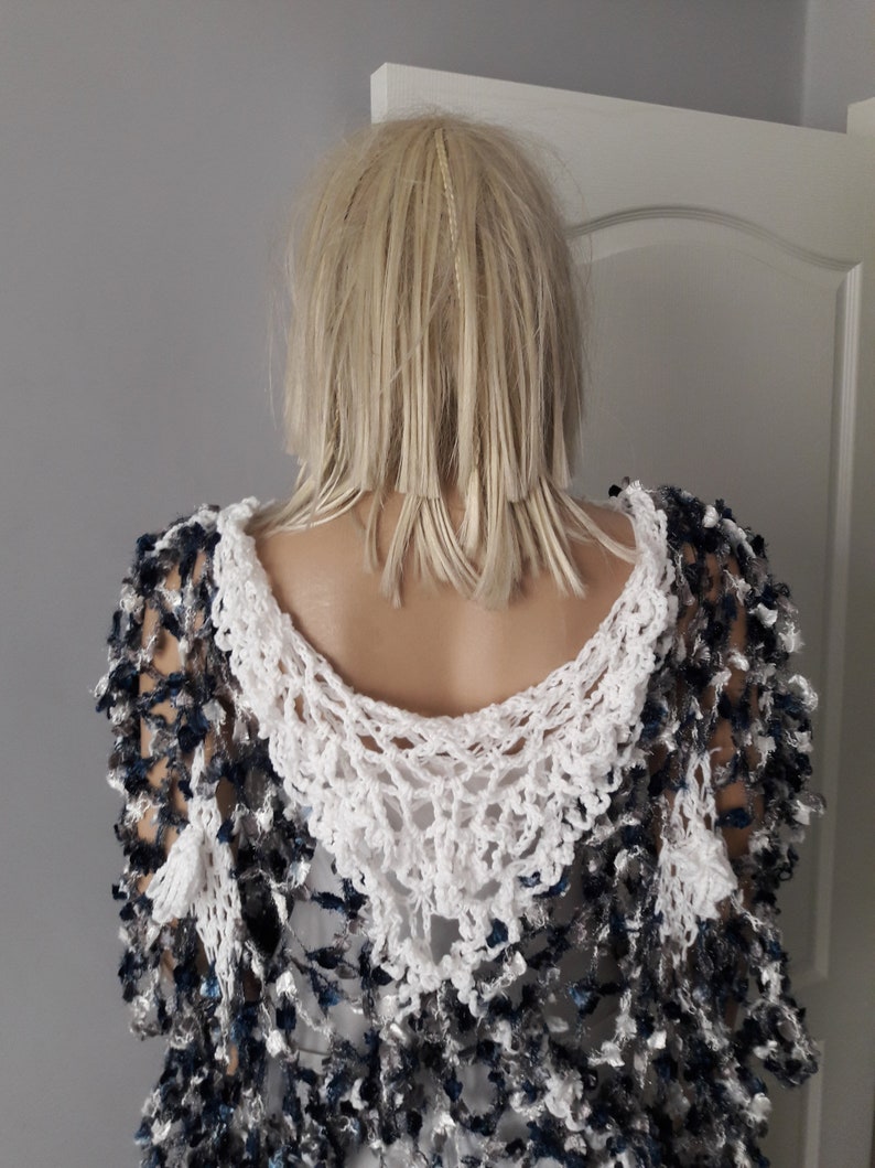 Frost Flowers Bloom Crochet Poncho Lacy Soft Wrap Flowy Etsy