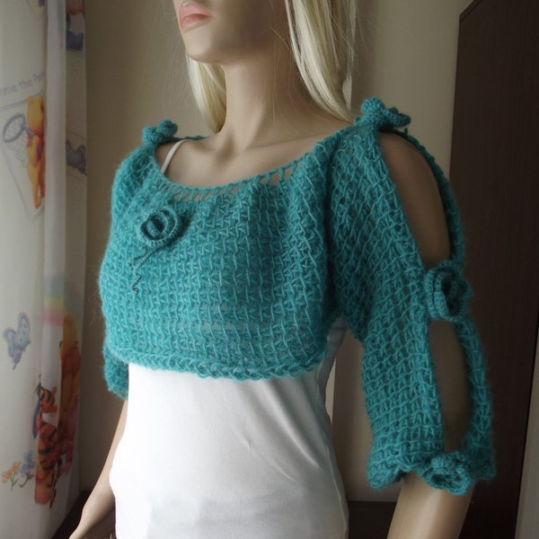 Rose Garden SHRUG, Sweater with ROSES, Crochet Bolero, Wooly Soft Shrug, Slits and Holes, Warm Cozy Top, Fall Winter, 3D Roses, VERSATILE