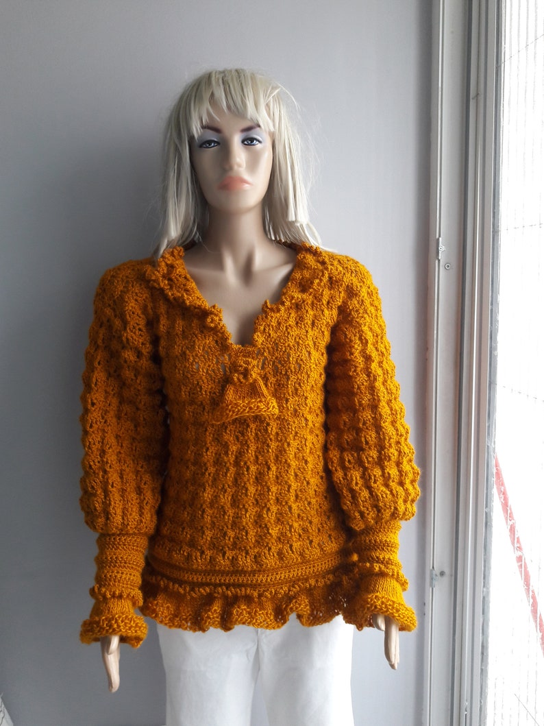PUFFY Ruffle Sweater Crochet Sweater Ruffled Sweater Puff Etsy