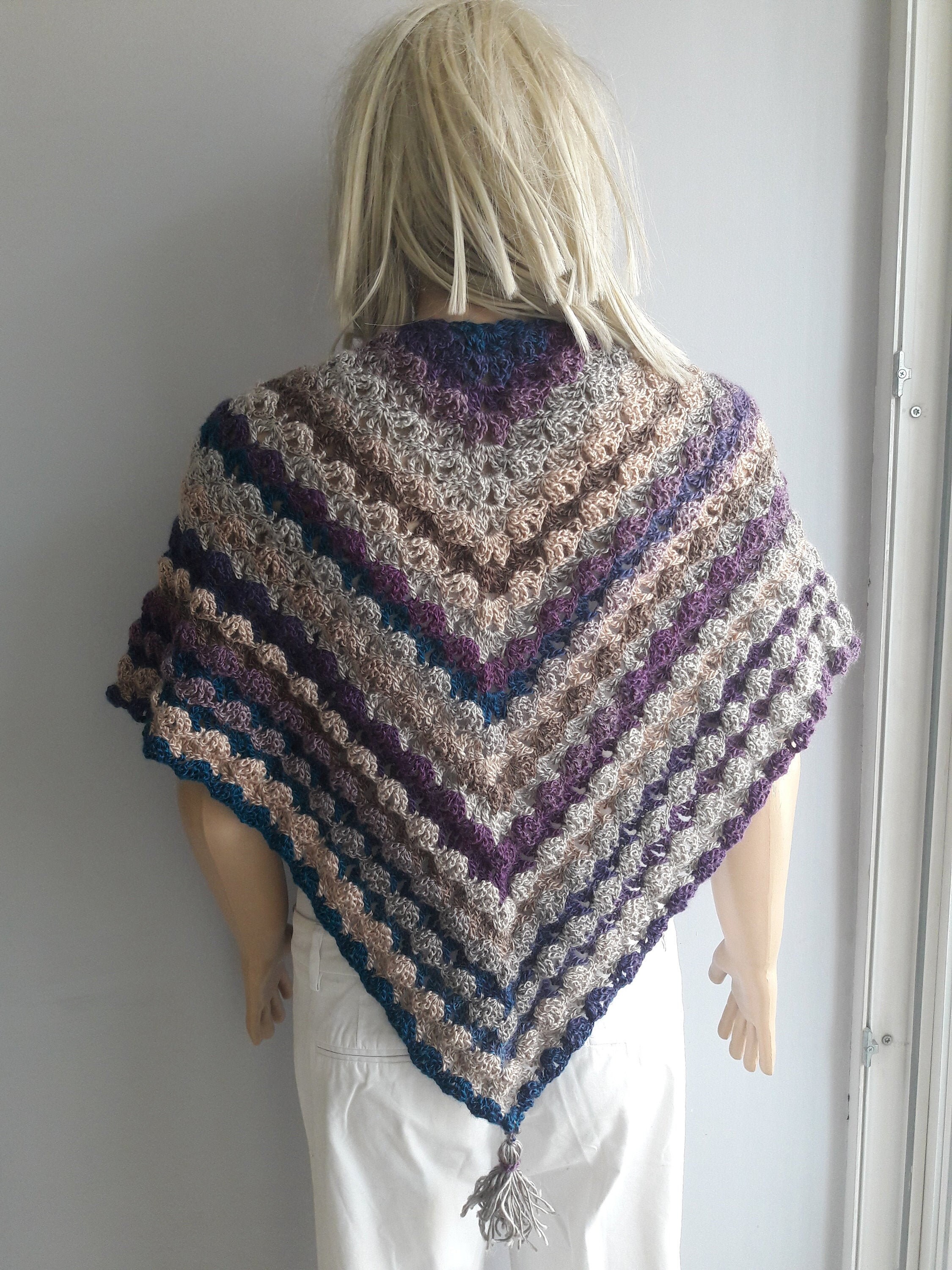 Tassel Shawl CROCHET Scarf Striped Wrap NON WOOL Cover Up Etsy