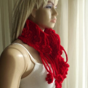 Winter Flowers, of Anatolia, Crochet Cowl, Fringed Neckwarmer, Tie Scarflette, Head Band, Cords, Fall Winter, Gift for Her, Swinging Flowers image 6