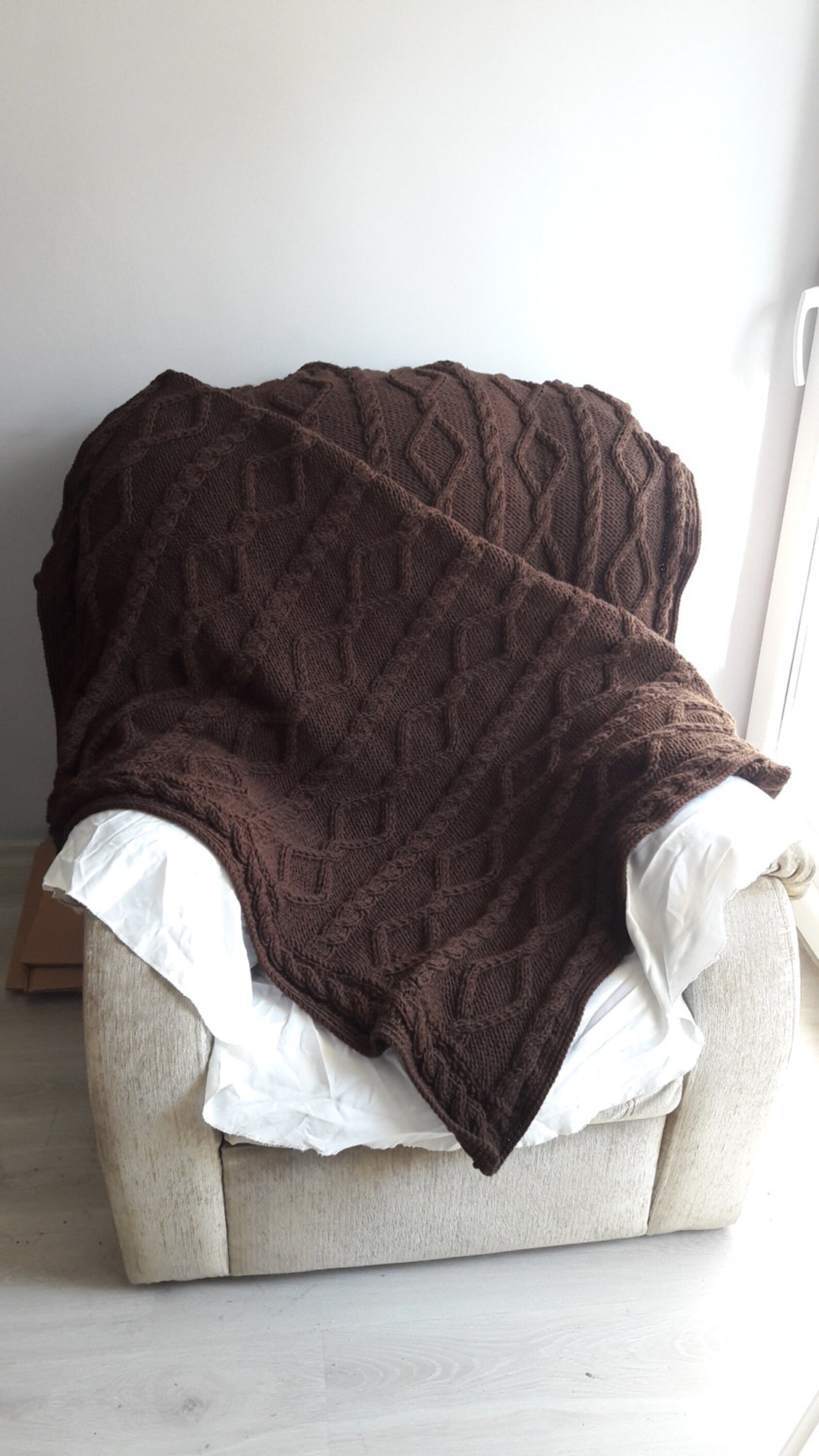 Cable Knit THROW Cozy TV Blanket Crochet Edging Afghan Etsy