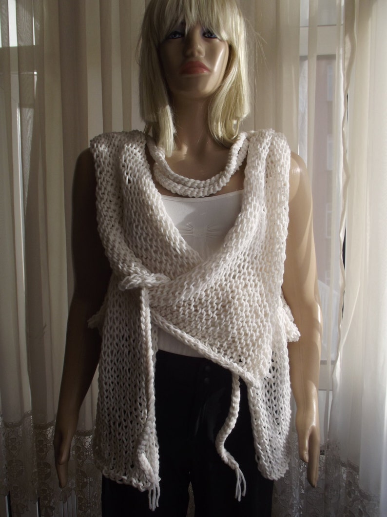 JUST TIE 4, Ultimately VERSATILE, Hand Knitted Vest, Wrap with Cords, Crochet Shawl, Scarf, Stole, Vest, Sweater, Poncho, Gift for Her, Him image 4