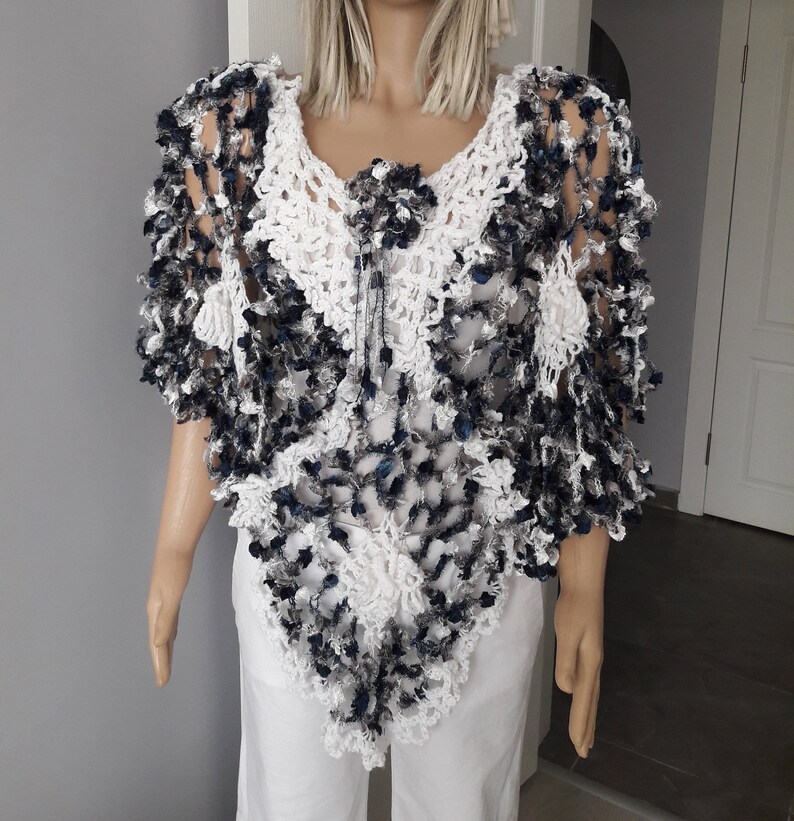 Frost Flowers Bloom Crochet Poncho Lacy Soft Wrap Flowy Etsy