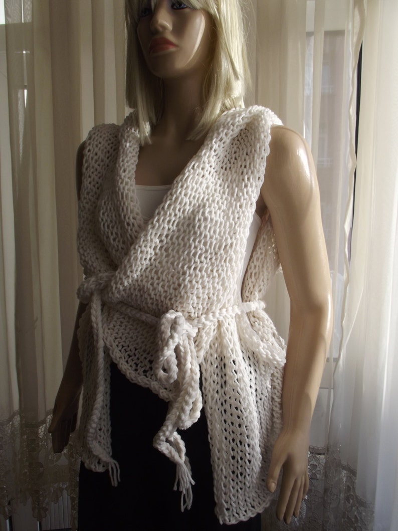 JUST TIE 4, Ultimately VERSATILE, Hand Knitted Vest, Wrap with Cords, Crochet Shawl, Scarf, Stole, Vest, Sweater, Poncho, Gift for Her, Him image 1