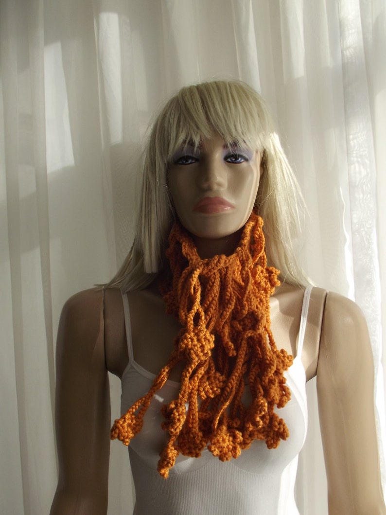 Winter Flowers, of Anatolia, Crochet Cowl, Fringed Neckwarmer, Tie Scarflette, Head Band, Cords, Fall Winter, Gift for Her, Swinging Flowers image 4