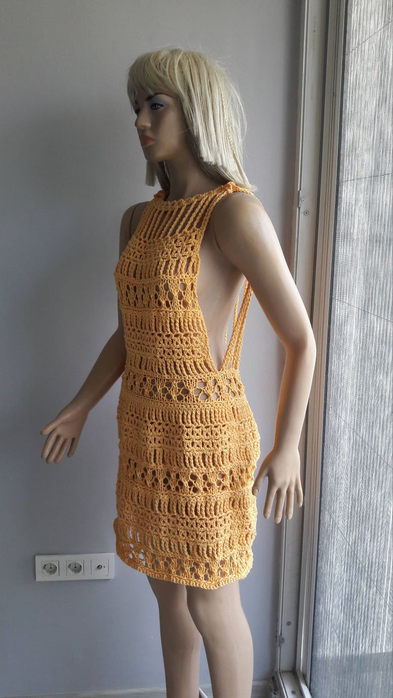 Crochet Knit Dress Open Back Dress Mini Dress Sleeveless | Etsy