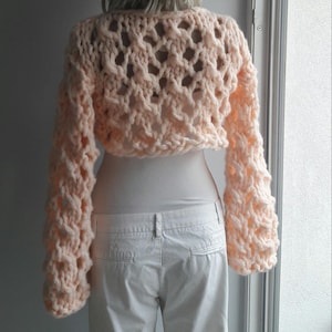 Funny, THICK KNIT Sweater, Thick Lacy Bolero, Lacy Knit Shrug, Hand Knit SHRUG, 12 inches High, Long Sleeved Shrug, Thick Airy Sweater, Gift