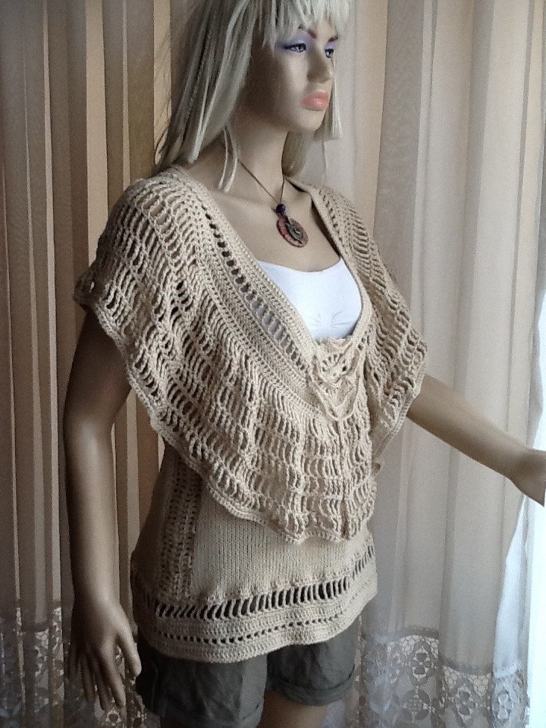 Cleopatra CROCHET Top Shawl Sweater Lacy Top Hand Knit - Etsy