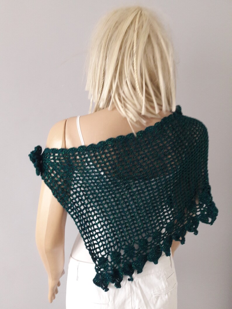 Evening Wrap Bridal Shawlette Glittered Wrap Versatile ROMANTIC BEAUTY Beautiful Edging Crochet Shawl Crochet Flower WEDDING Capelet