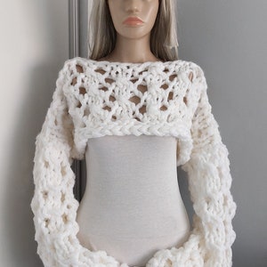 Funny, THICK Lacy Shrug, Lacy Knit Bolero, Long Sleeved Shrug, Hand Knit Sweater, 8 inches high, Lacy Sweater, Hand Knit Shrug